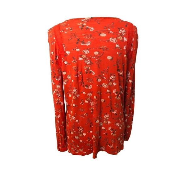 LUCKY BRAND Keyhole Red Floral BOHO Peasant Blouse - Picture 5 of 10